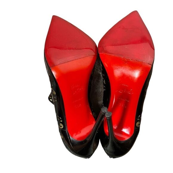 Christian Louboutin Black Patent Mesh Lasercut Mandolina 120 Booties 39.5 - Picture 8 of 10